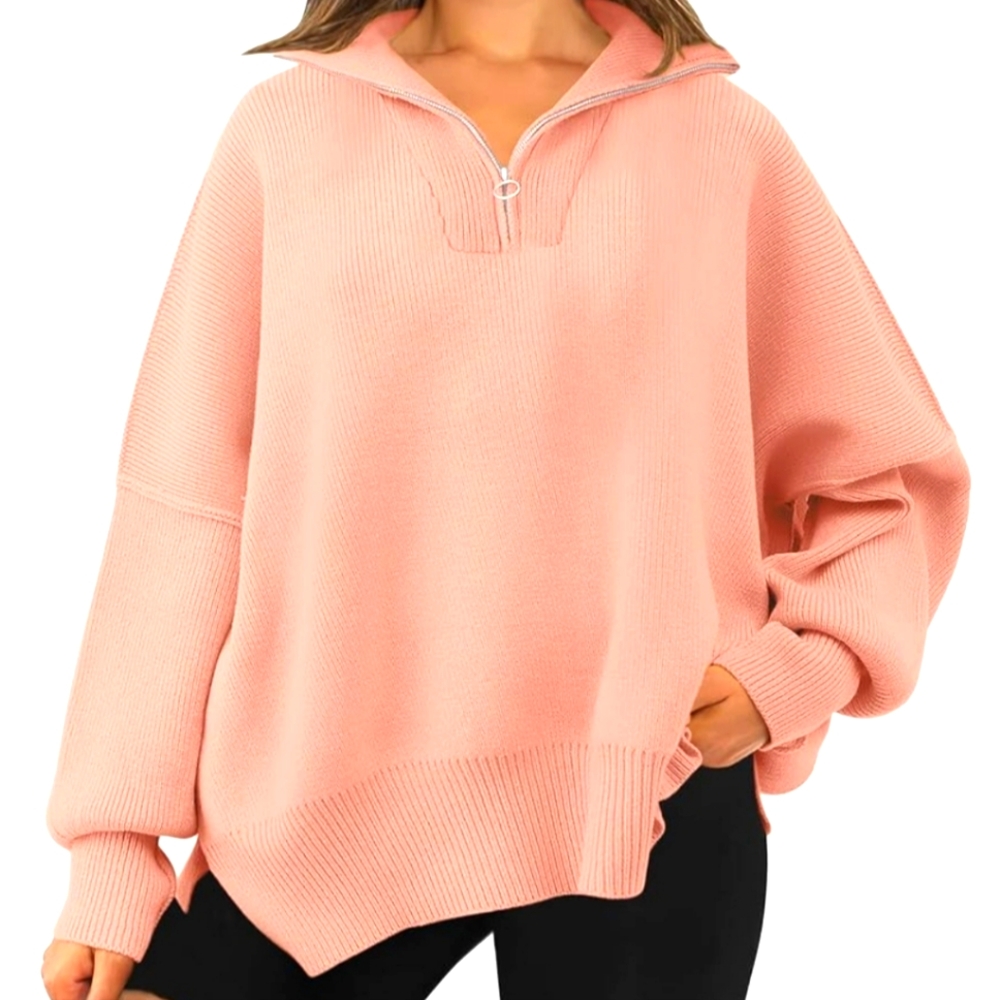 WOMEN'S LILLUSORY 1/4 ZIP KNIT SWEATER WITH SIDE SLIT.  SIZE SMALL  NEW WITH TAG